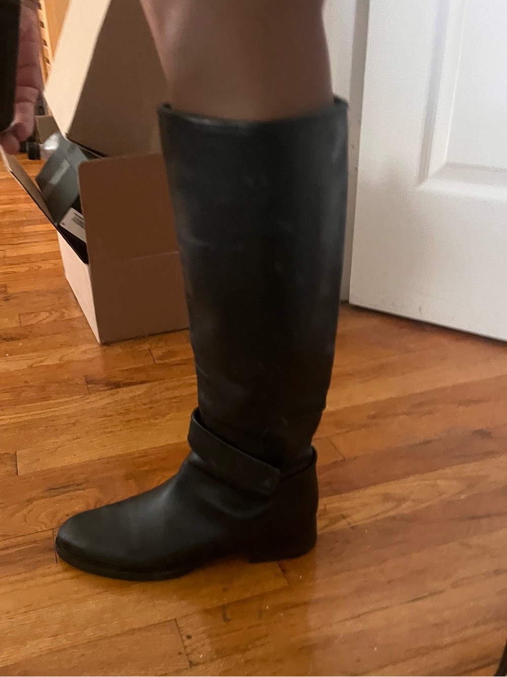 Jil Sander Black Women's Knee-High Riding Boots with Velcro Detail